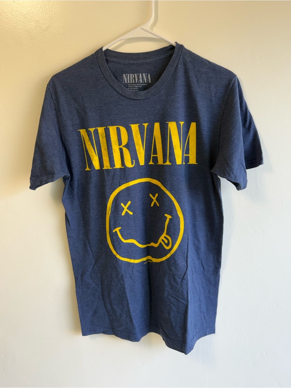 Nirvana Men’s Band Tee Blue and Yellow size Medium